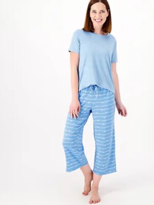 Cuddl Duds Breezy Nights Tee & Cropped Pants Pajama Set LakesideBl/Love 3X A4833