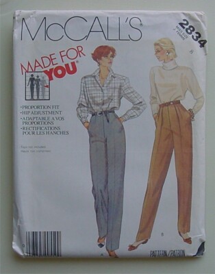 Vintage MCCall's 2834 SIZE 8 MADE FOR YOU SLACKS PROPORTION FIT  NEW