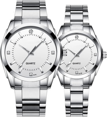 Couple Watches Fashion Silver Stainless Steel Pair Watches Men and Women Matchin