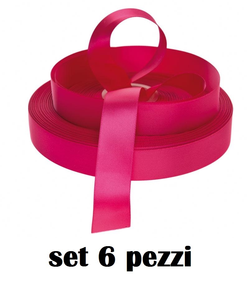 Set 6 Pezzi Nastro Di Raso Rosa Acceso 2cmx25m Bomboniere Regali moc