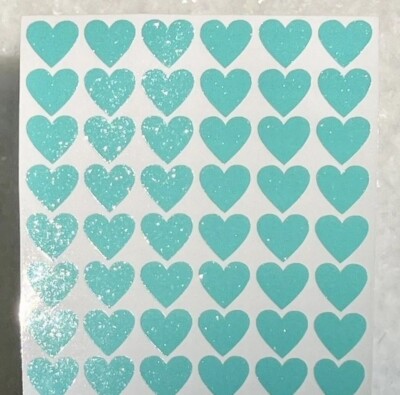 Teal/Green Glitter Heart Sticker Sheet! - Choose a Size - Cute & Sparkly!