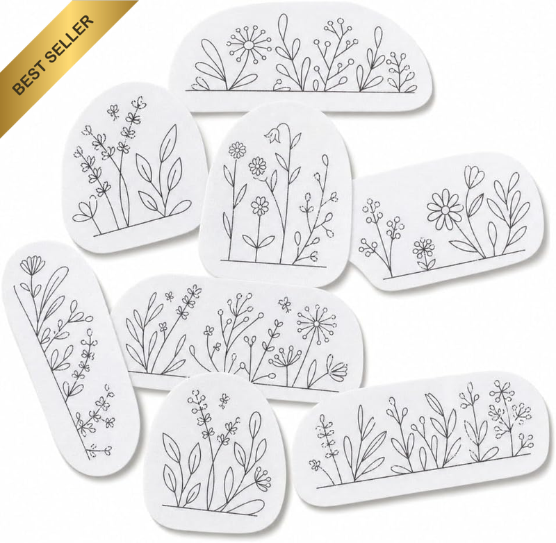 Embroidery Patterns Water Soluble Self-Adhesive Kit, 9 Pcs Set, Stick and Stitch