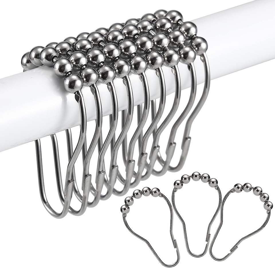 12-60pcs Rust Resistant Stainless Steel Rolling Shower Curtain Hooks/Rings/Hange