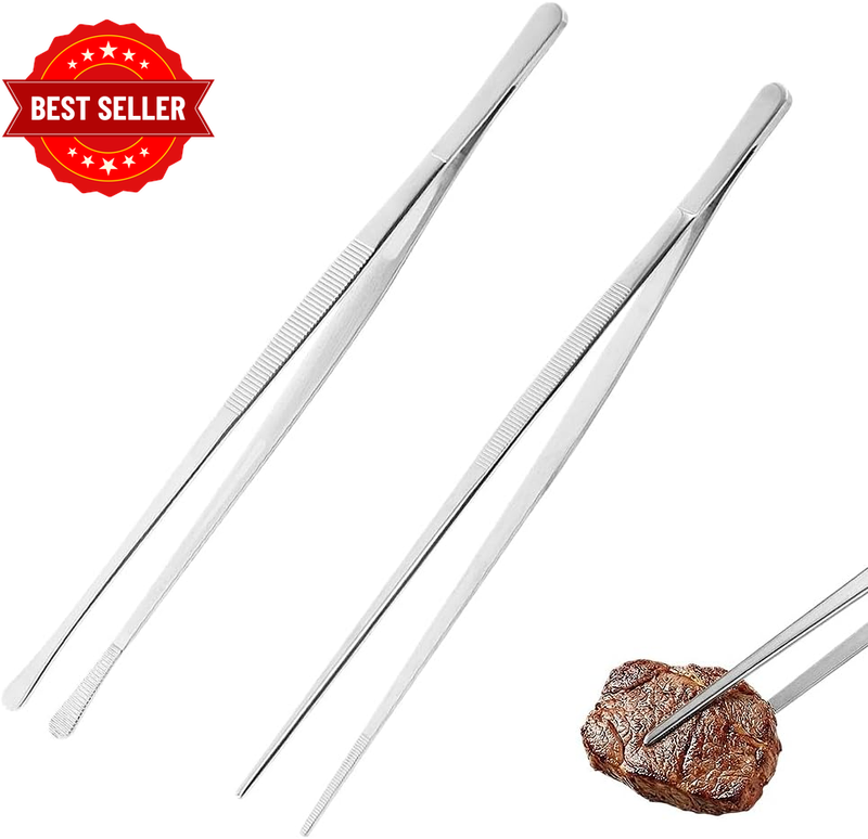 2PCS Cooking Tweezers Set, Stainless Steel Kitchen Tongs with Narrow and Wide Ti