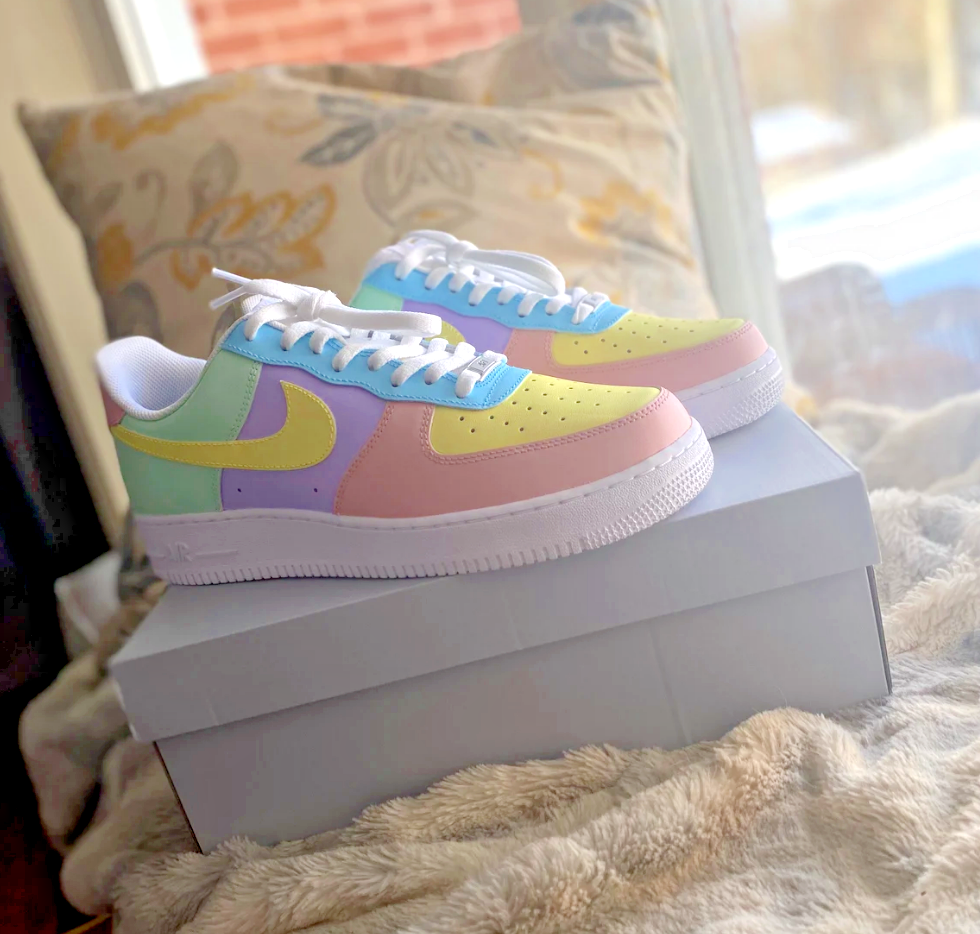 Pre-owned Nike Air Force 1 Custom Low Easter Pastel Shoes Purple Yellow Blue Green Pink In White