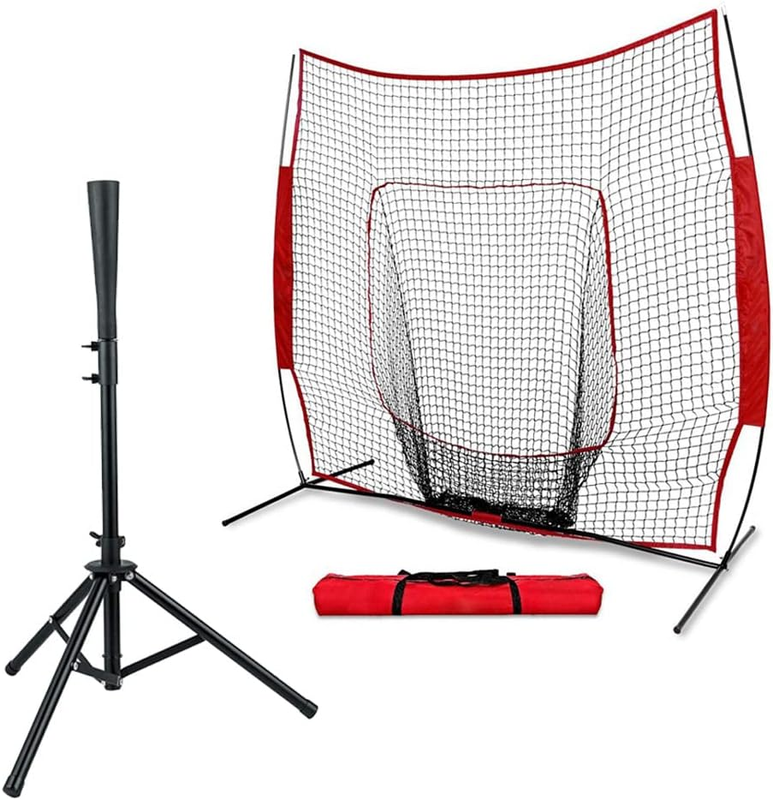 Baseball Practice Net with Batting Tee, 7x7ft Softball Practice Net with Strike