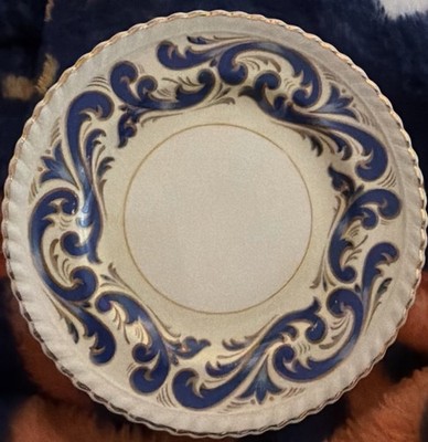 Four Vigo Old English Saucers With Blue And Gold Ribbed Edging