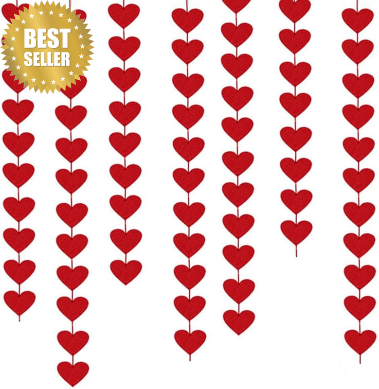72 Piece Red Felt Heart Garland Hanging String - Ready-To-Use Romantic Valentine
