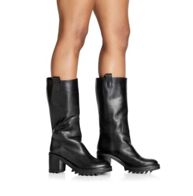 Pre-owned Tamara Mellon Black Mid-calf Easy Rider All-weather Boots 80mm Heels $795