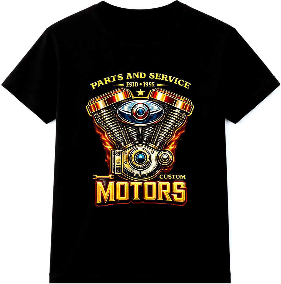 Custom Motors V Twin Engine Motorcycle Parts Service Vintage Graphic T-Shirt.