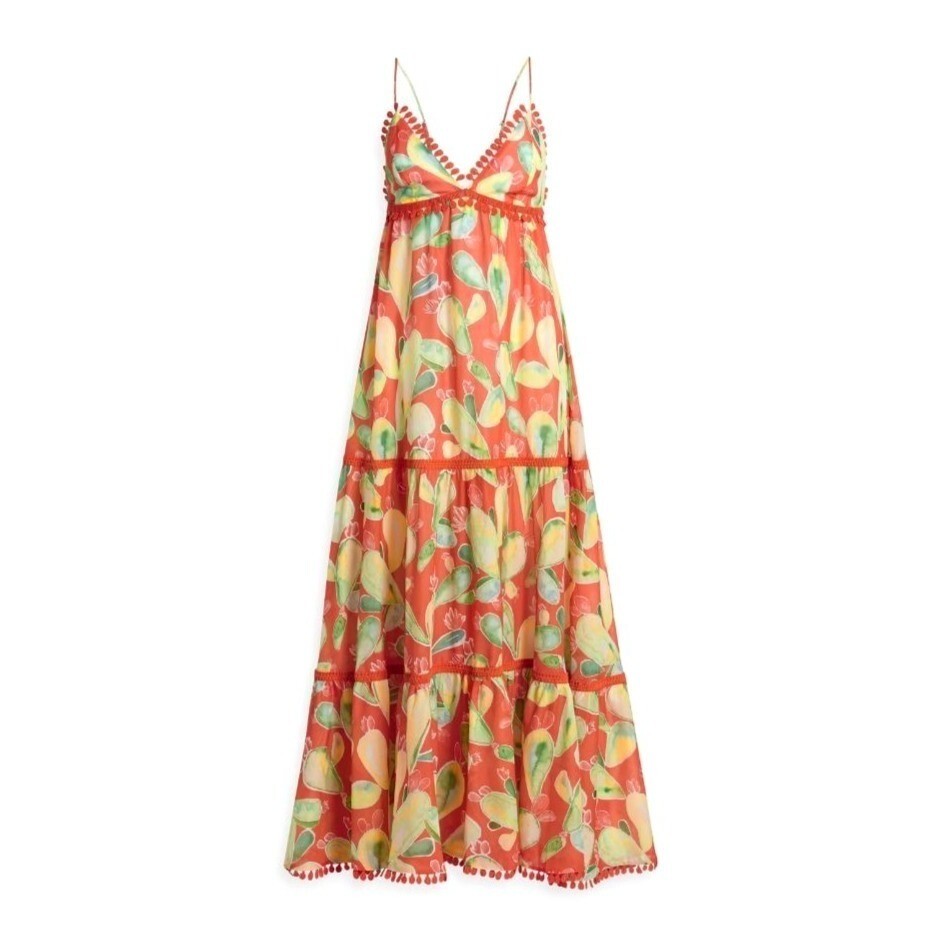 Pre-owned Charo Ruiz Ibiza Maxi Dress M Salamanca Terra Fruits Orange Cotton Resort Summer