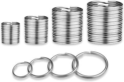 40 Pack Silver Key Ring Keychain Assorted in 4 Sizes Metal round Split Key Chain