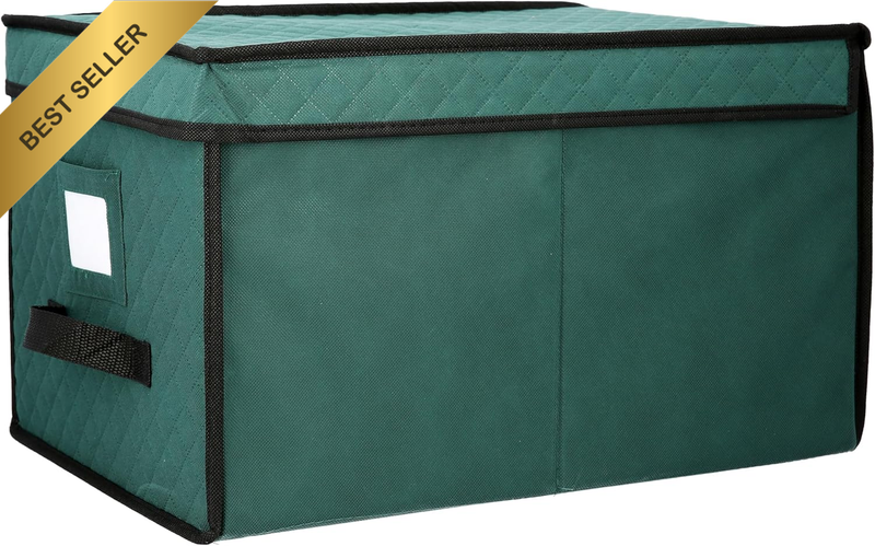 Green Ornament Storage Box Organizer 24 Compartments Dividers Flip Lid