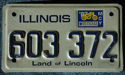 Mororcycle Licence Plate, Illinois, 603 372, Land of Lincoln, ...