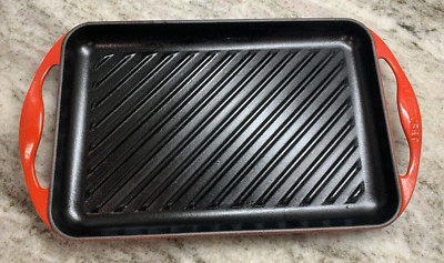 Le Creuset #33 Red Rectangular Cast Iron Skinny Flat Grill 12.75x8.5'' EUC R56