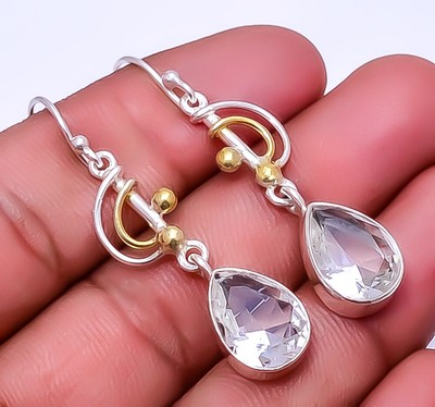 White Topaz 925 Sterling Silver Two Tone Earring 1.95'' E_9322_106_39