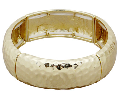 Hammered Gold-Tone Bangle Bracelet Simple Minimal Textured Stretch ¾  Wide