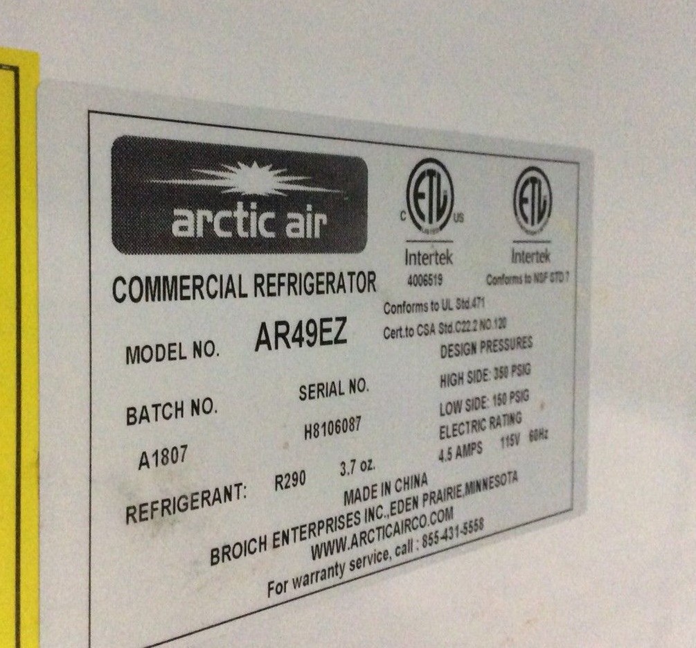 ARCTIC AIR AR49EZ 2 DOOR STAINLESS STEEL REFRIGERATOR COOLER