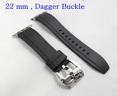 FOR APPLE WATCH ULTRA49mm RUBBER WATCH BAND 925 STERLING SILVER BUCKLE PRE-V MEN