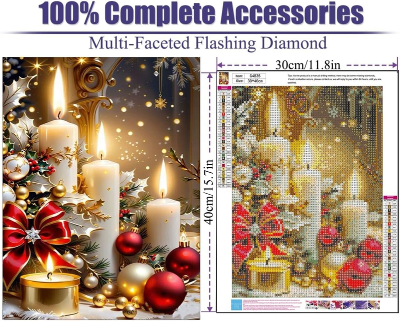 Christmas Diamond Painting Kits for Adults, Christmas Candles Diamond Art for Be