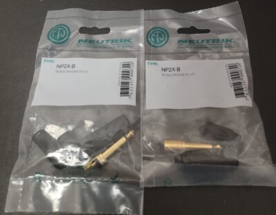 Neutrik Gold NP2X-B 1/4'' Inch Instrument Jack Plug. Black , Mono Connector (2)