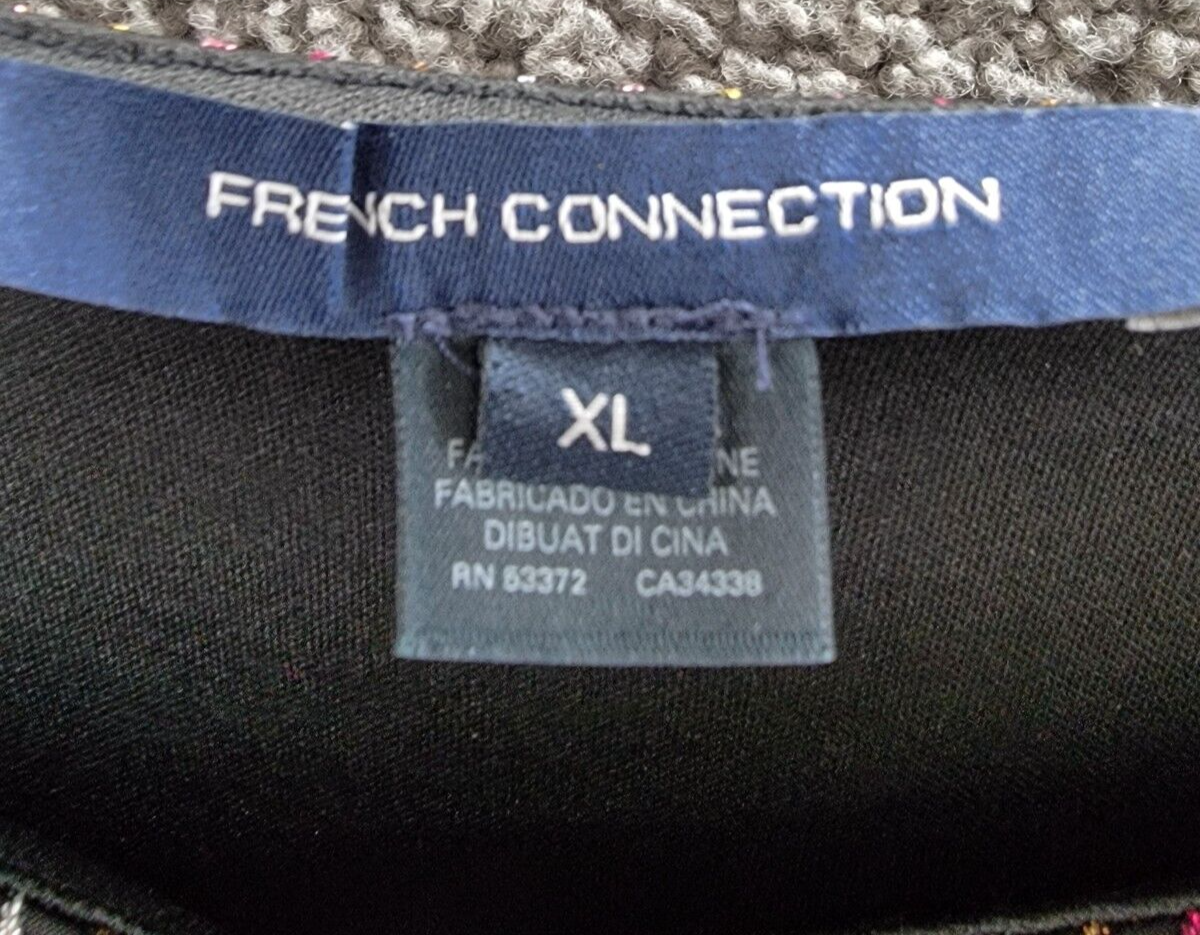 French Connection Paula Keyhole Midi Dress Women's XL Blackout Multi Round Neck - Picture 9 of 16