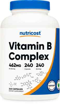 Nutricost Vitamin B Complex 460mg, 240 Caps W/ Vitamin C - EXP 06/2027