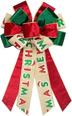 Hying Large Christmas Bow for Wreath, Green Red Velvet Bows for Front Door Wall