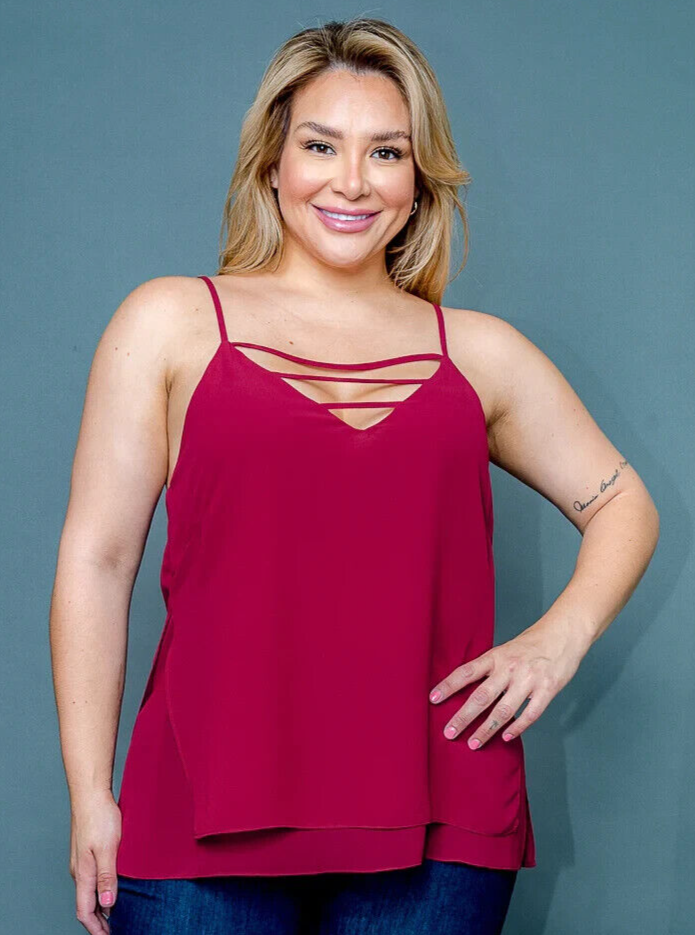 Sexy BURGUNDY RED Tank Top SIZE 1XL Womens Plus SLEEVELESS Shoulder STRAP Blouse