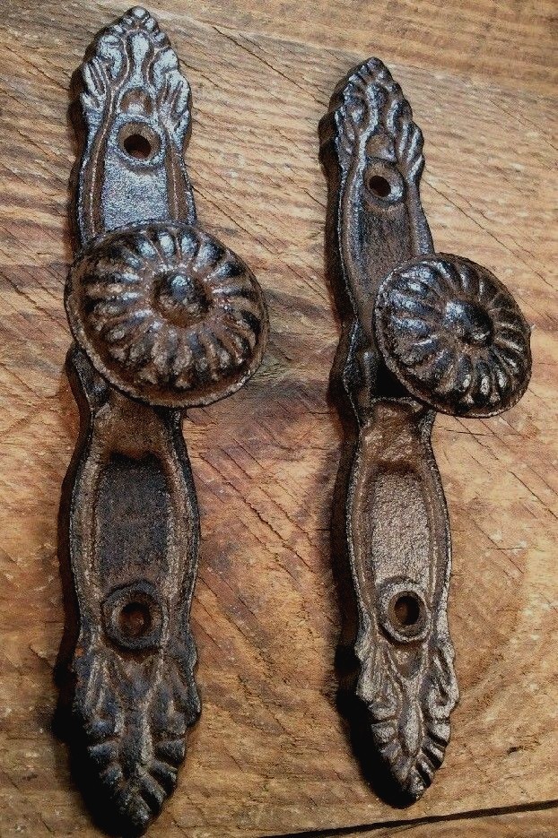 2 Knob Handles Rustic Cast Iron Antique Style Barn Gate Pulls Drawer Door 6-1/4