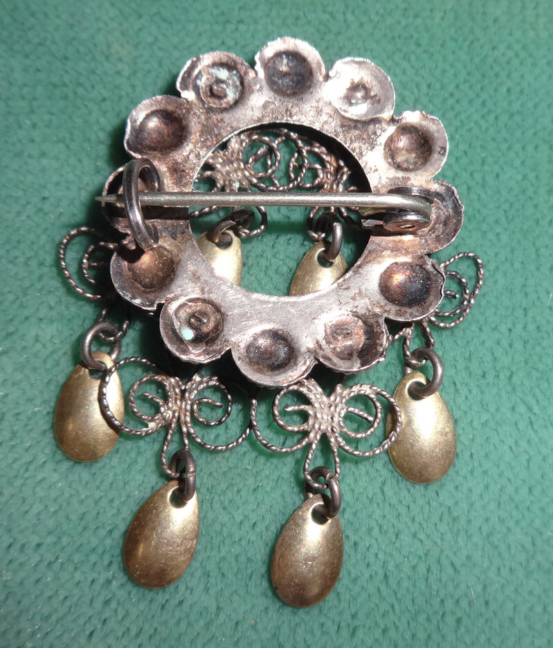 Vintage Norwegian 830S Silver Round Solje Wedding Pin Brooch 6 Spoons