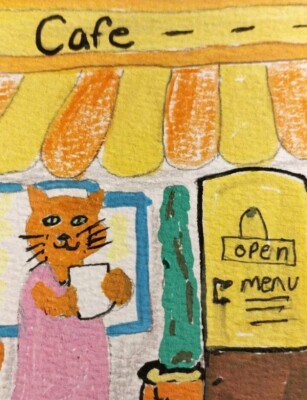Cat Kitten Cafe Art ORIGINAL Painting Impressionism 4x6 GAT PAINTINGS