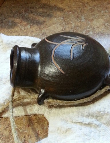 Native American Canteen, Wall Pocket Pottery, Signed 1950's Stoneware