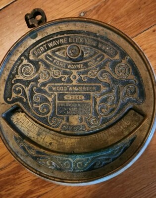 Antique Vintage Fort Wayne Electriic Works Wood Am Meter Steampunk Very Cool