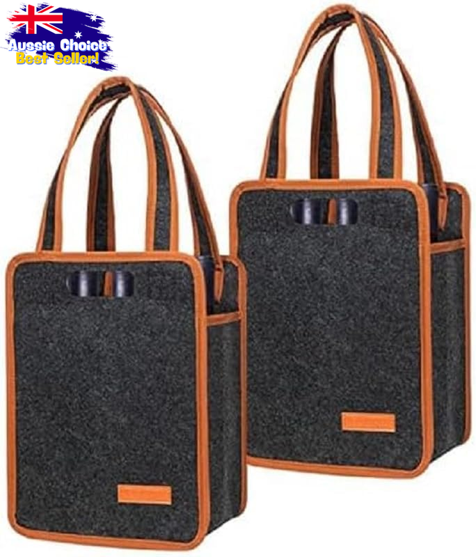 2 Pack Insulated Wine Tote Bags - Reusable Carrier for Travel, Picnic, Camping