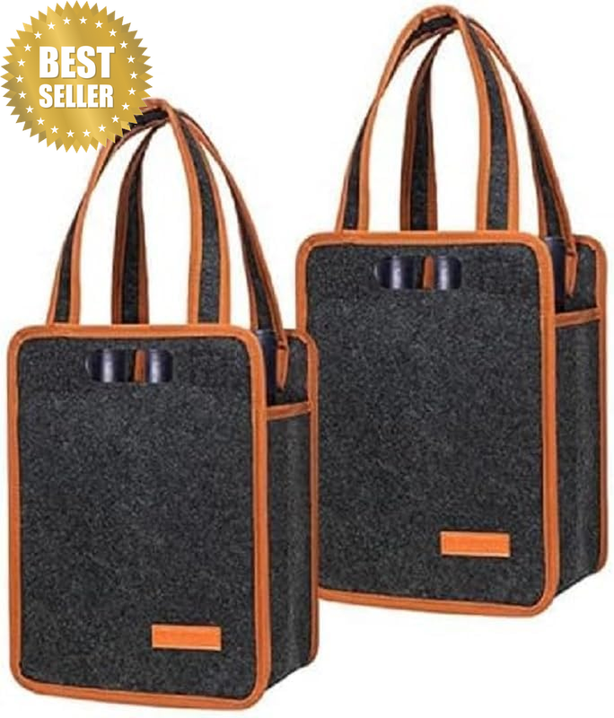 2 PCS Wine Tote Bag, Insulated Carrier Tote, Reusable Bags for Wine Bottles Trav
