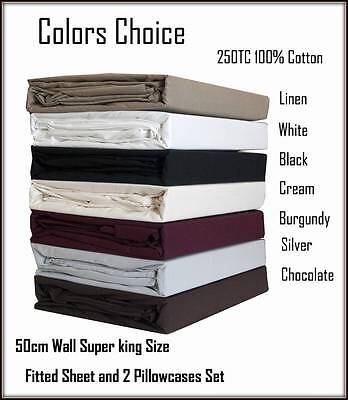 Deep Wall 50cm King Size Bed Fitted Sheet & 2 Pillowcases Set Color Choice 
