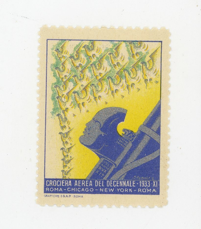 1933 Chicago New York Balbo Aerial Cruises Poster Stamp Cinderella Italy Deco 