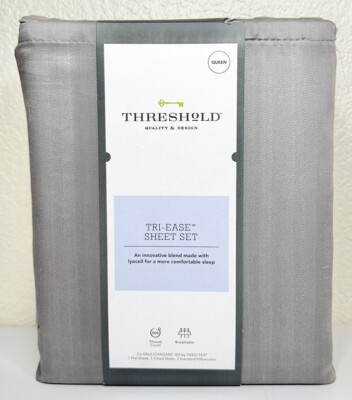 Threshold 500 Thread Count Tri-Ease Sheet Set Queen, Gray Herringbone