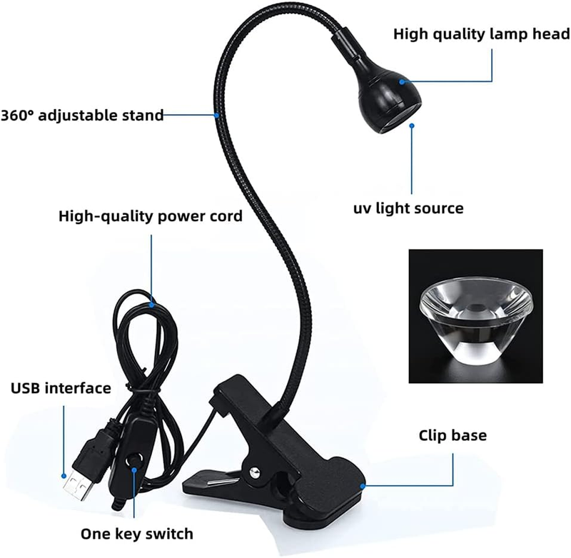 Mini UV Light for Gel Nails LED Curing Lamp with Flexible Gooseneck & Clamp 3W P