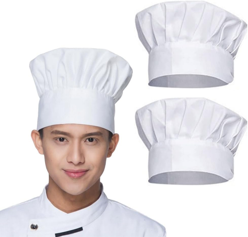 2 PCS White Adjustable Elastic Chef Cap, Cooking Chef Hat for Home, Restaurant,