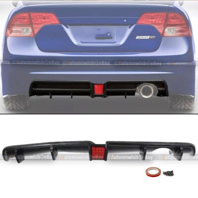Fit 06-11 Honda Civic 2/4 Dr JDM Style Unpainted LED PU Rear Bumper Lip Diffuser