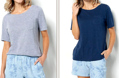 Studio Park x Courtney Khondabi Set of 2 Cotton Modal Slub Tops- GREY / NAVY, M