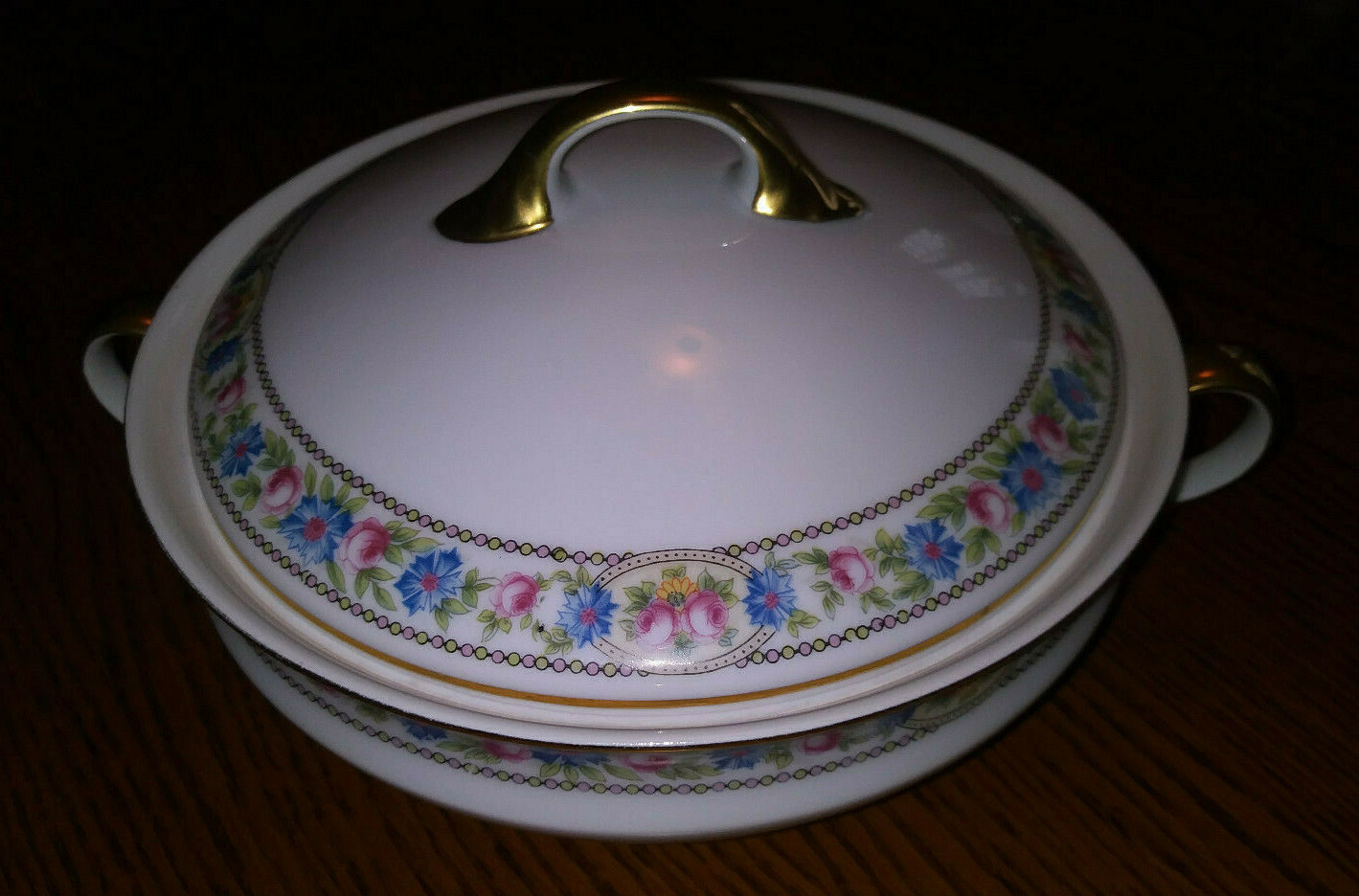 HUTSCHENREUTHER GELB BAVARIA Covered Vegetable Serving Bowl HUT7 PinkBlue Floral