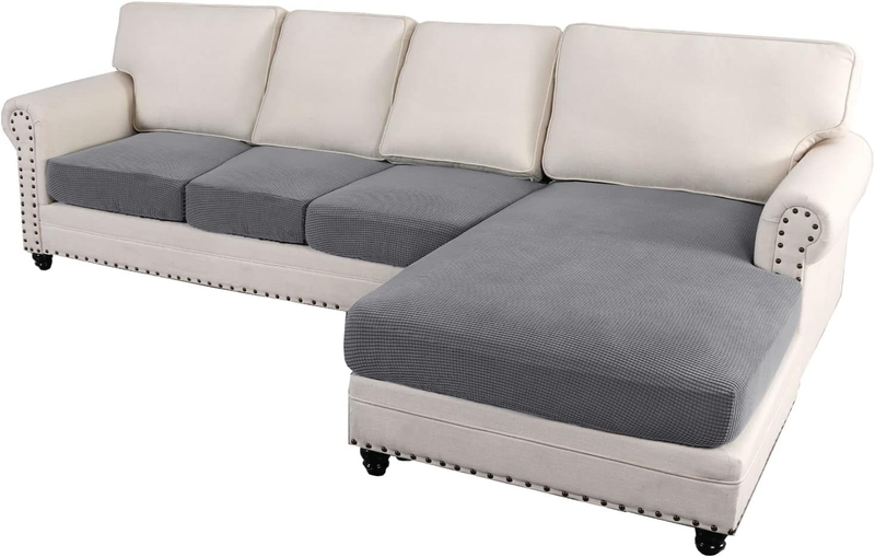 Sectional Couch Covers 4 Pieces Sofa Seat Cushion Covers L Shape Separate Cushion Couch Chaise Cover for Both Left/Right Sectional Couch (Seat Only: 1 Chaise + 3 Sofa, Dove)