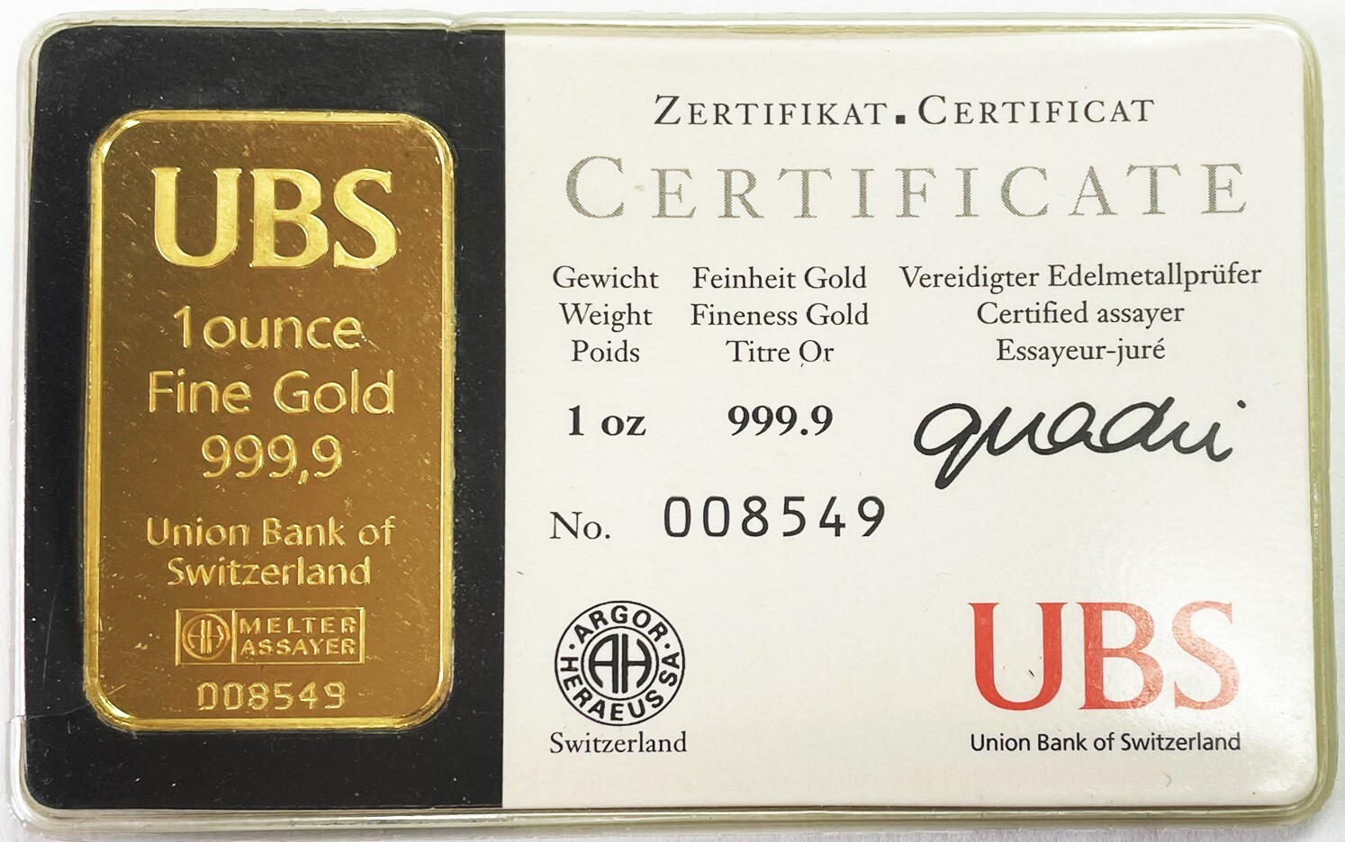 UBS kin.bar 1g 金　公式　正規品 UBS kin.bar 1g 金公式正規品