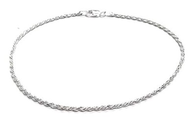 Sterling Silver 2mm diamond cut rope chain necklace- Made In Italy (Silver, 9)