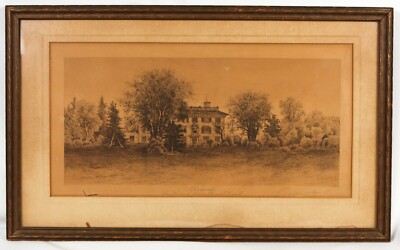SIGNED Etching Ernest Rost Elmwood Harvard President s Home James Lowell Framed