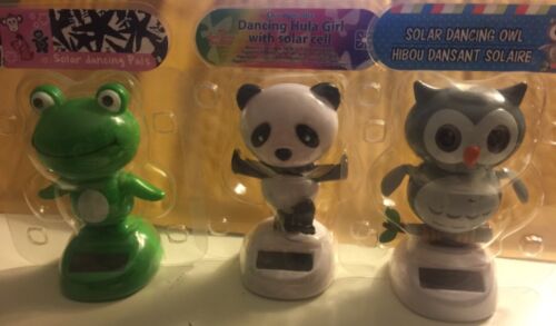 Set 3 Kong Fu Panda, Baby Owl, Greed Frog Solar Bobble Head Toys