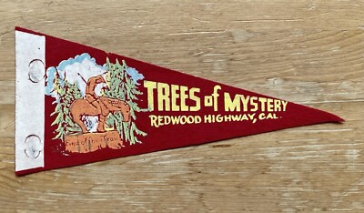 Vintage Trees of Mystery Redwood Highway Cal 9'' Mini felt Pennant Nice Color